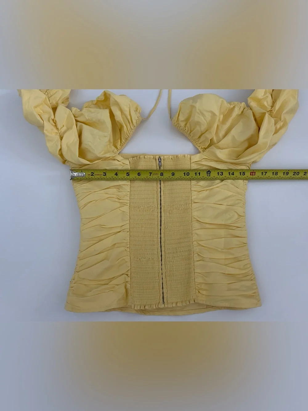 Reformation Joi Top Ruched Yellow Puff Sleeve Square Neck Smocked Size 10 $148